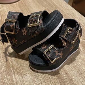 Louis Vuitton Kids Sandals with Gold Buckles